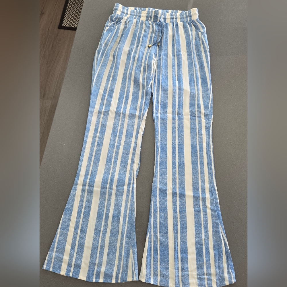 Some Days Lovin Blue and White Striped Flared Pants